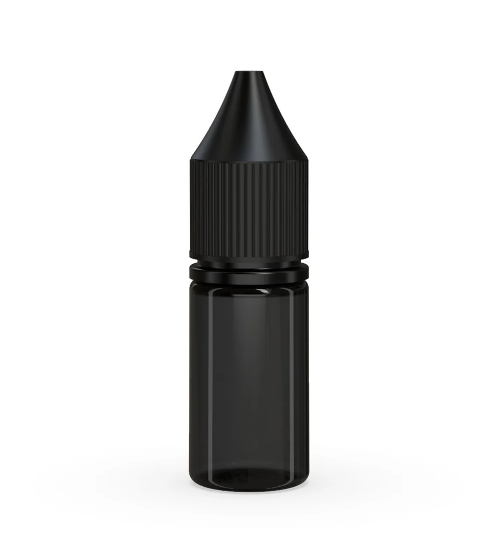 Child Resistant Unicorn V3 PET Dropper Bottles Transparent Black 10mL - w/ Black Lid - 2000 Count - Image 6